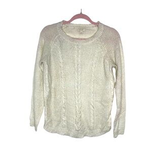SONOMA Ivory Lightweight Cable Knit Sweater with Gold Metallic Thread S